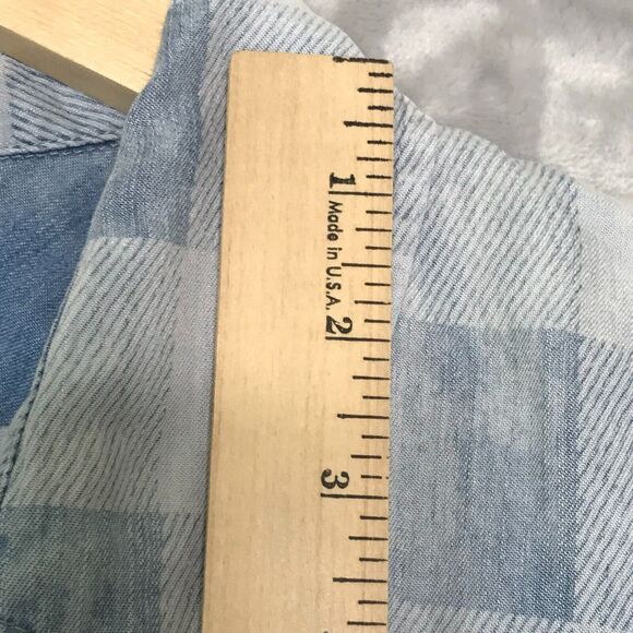 Rails Top Womens Large Buffalo Plaid Chambray Crop Raw Hem Long Sleeve AS IS - Picture 8 of 11